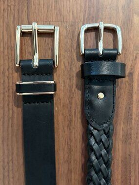 2 Pack of Basic Black Belts w/ Gold-Toned Metal